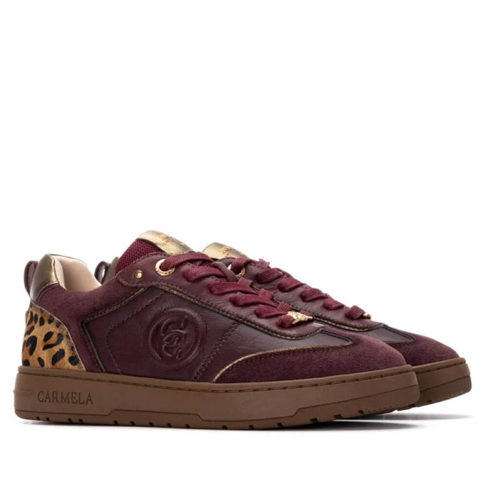 Carmela Leather Trainer 162504 Wine & Leopard