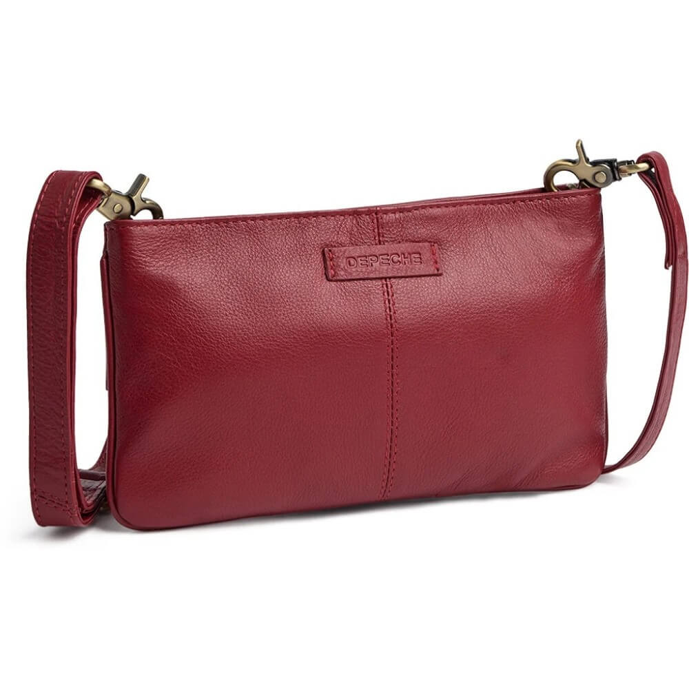 Depeche Red Leather Clutch with a crossbody strap