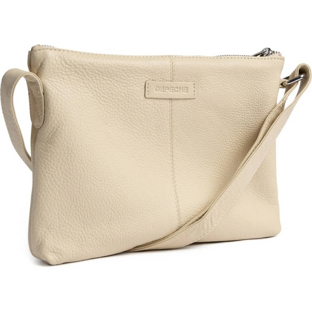 Depeche Beige leather Crossbody handbag with a strap on a white background