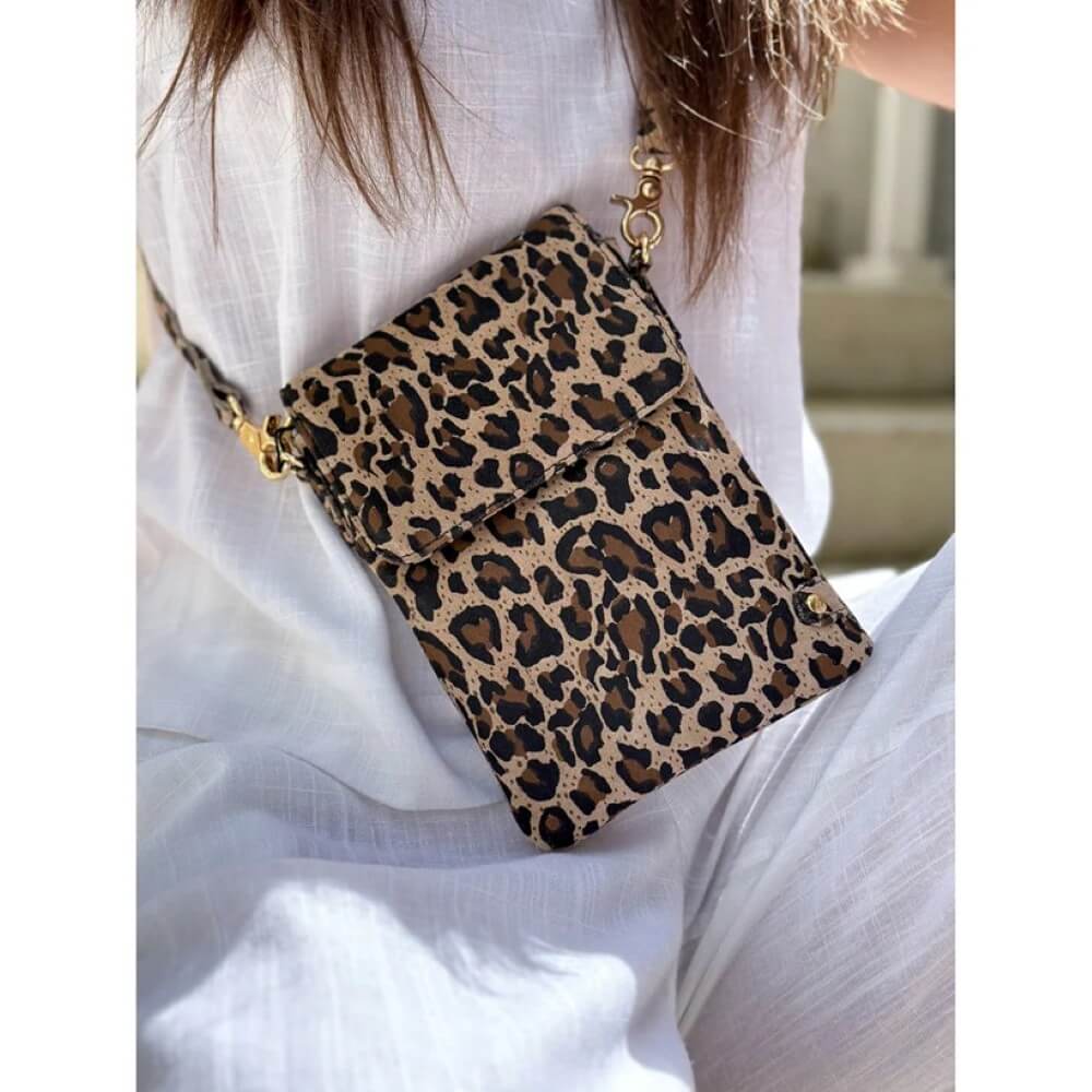 Depeche Leather Mobile Bag 16044 Leopard Suede