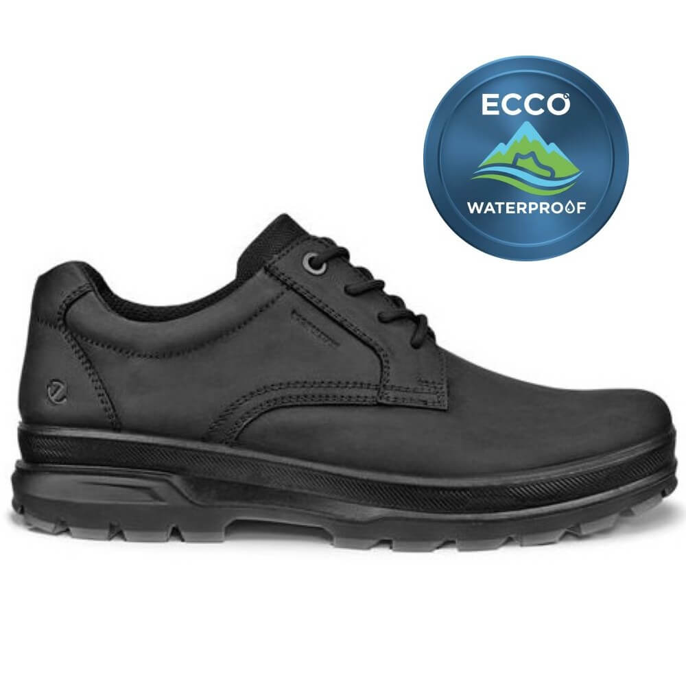 Black shoe with ECCO waterproof logo on a white background