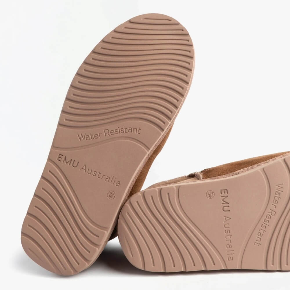 Close-up of EMU Australia shoes with water-resistant sole on a white background EMU Stinger Micro Patchwork
