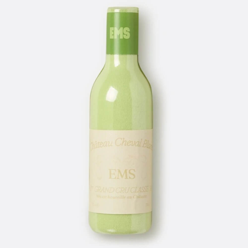 Pair of Green and white socks made to look like a wine bottle