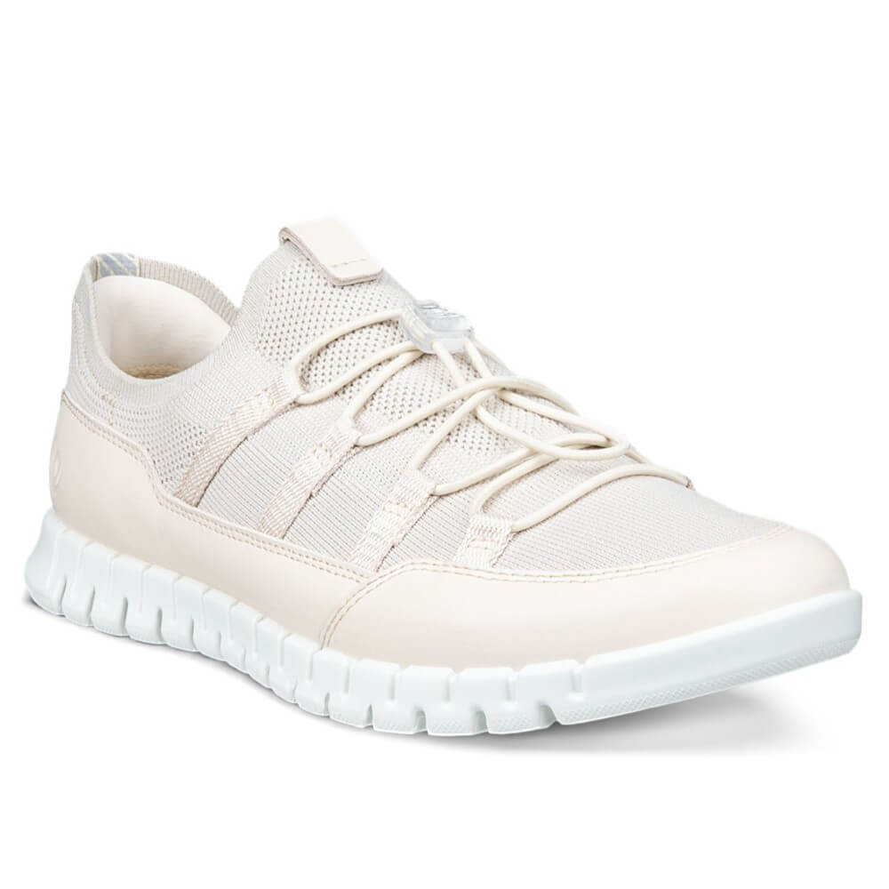 Ecco Beige sneaker with white sole on a white background