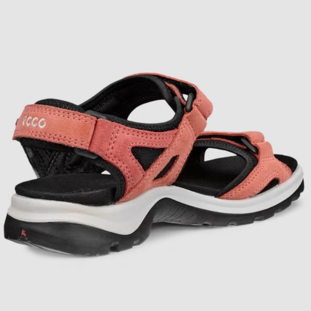 Ecco Coral, Pink and black walking sandal on a grey background
