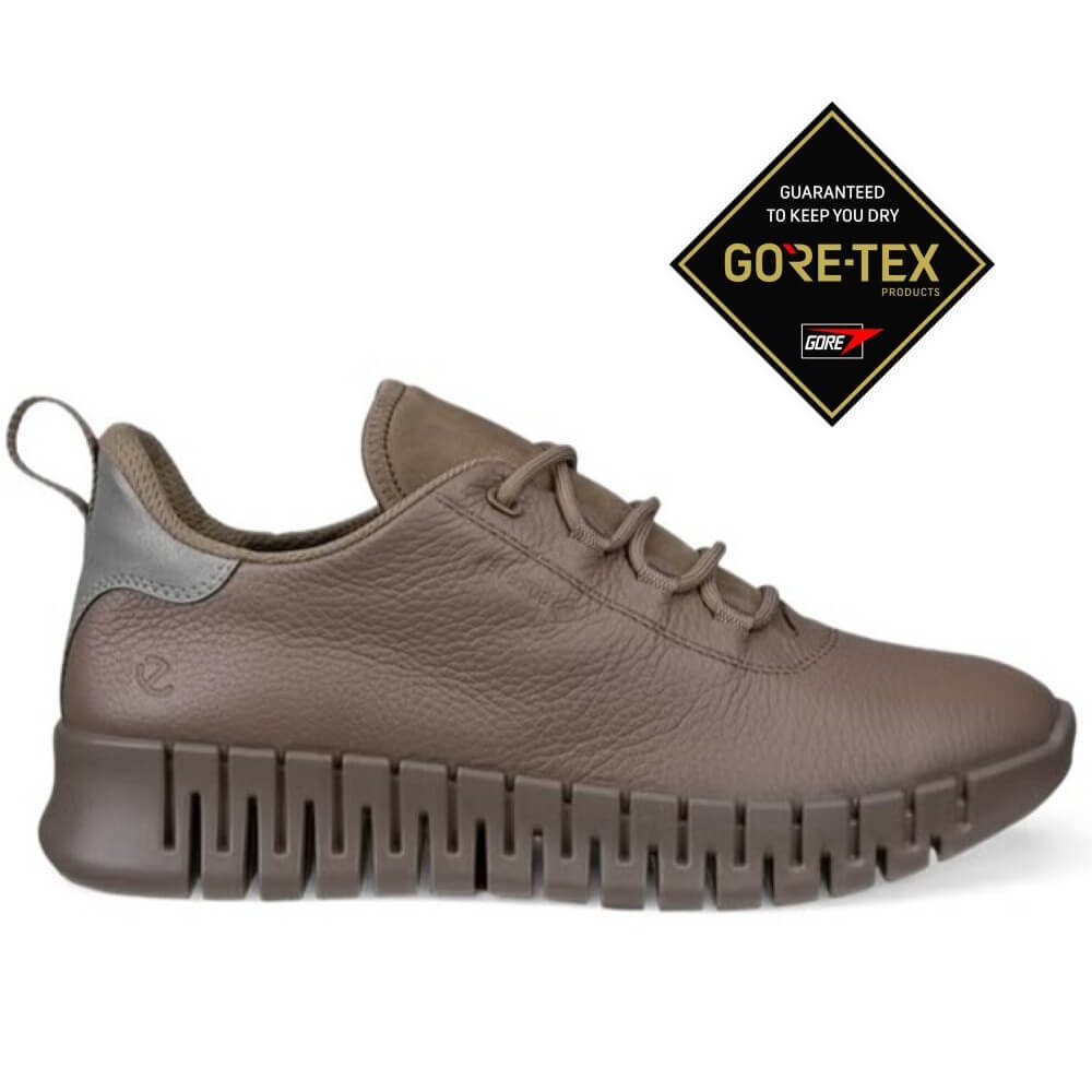 Brown sneaker with GORE-TEX logo on a white background