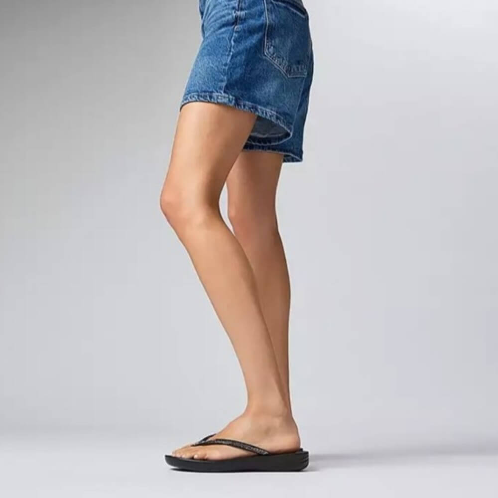 FitFlop iQUSHION Sparkle Toe-Posts-BLACK COMBI