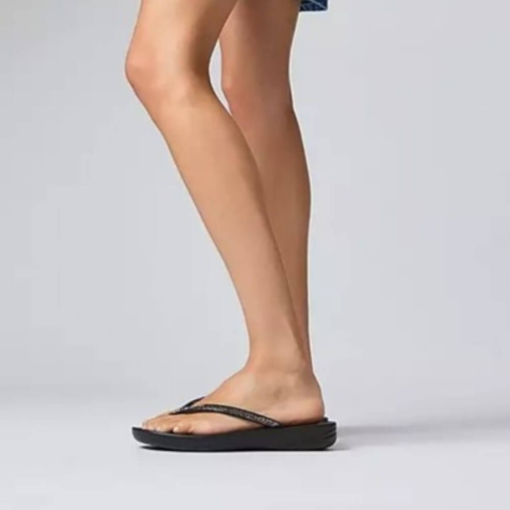 FitFlop iQUSHION Sparkle Toe-Posts-BLACK COMBI