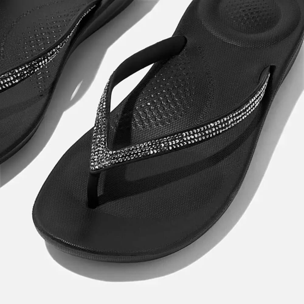 FitFlop iQUSHION Sparkle Toe-Posts-BLACK COMBI