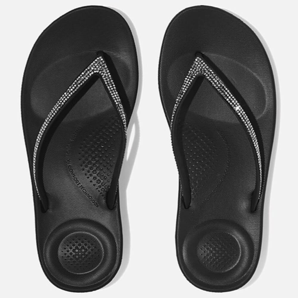 FitFlop iQUSHION Sparkle Toe-Posts-BLACK COMBI