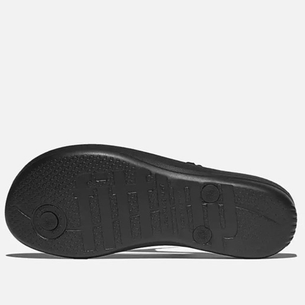 Black shoe sole with brand logo on a white background