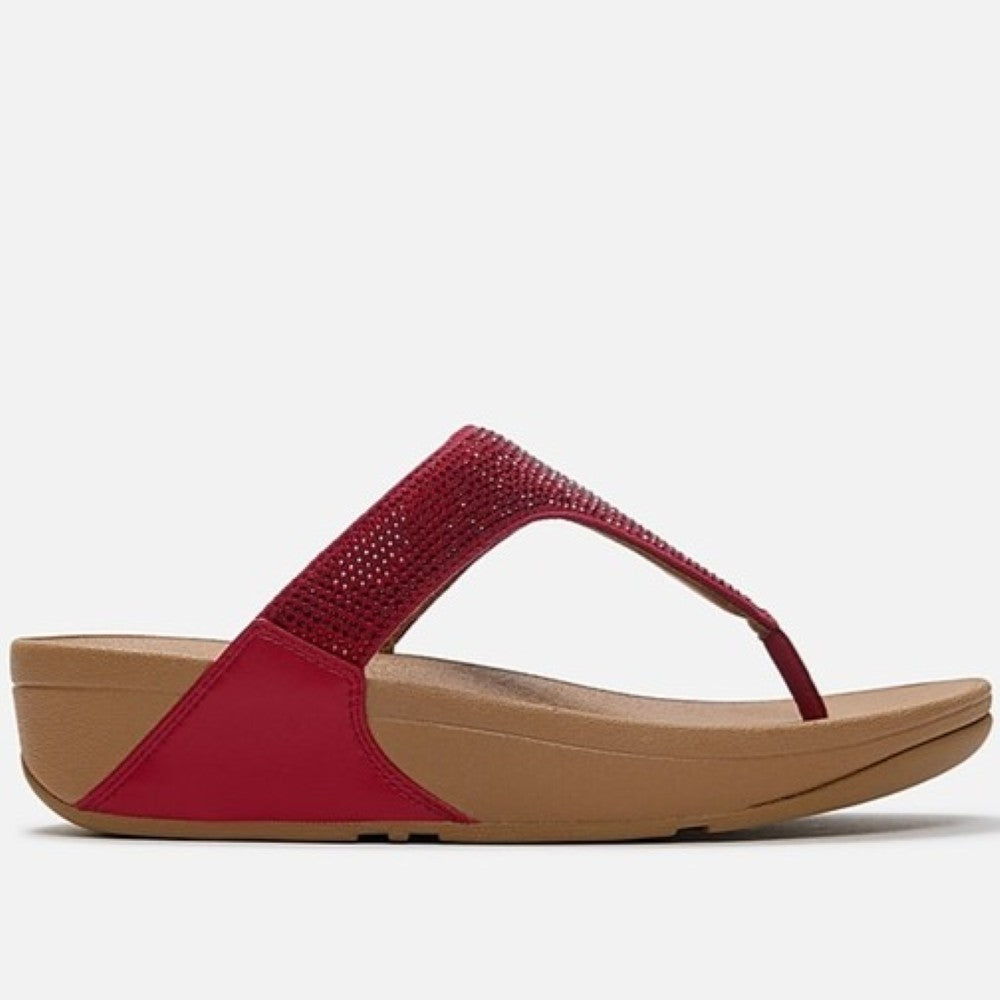 Fitflop Red crystal sandal with a brown sole on a white background