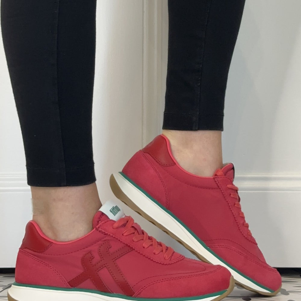Red Fitflop Trainers worn with black leggings
