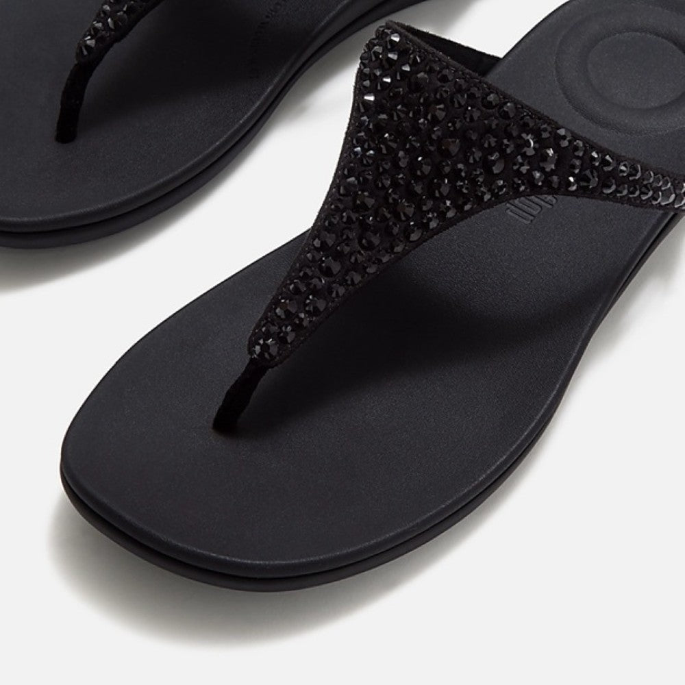 Fitflop Black sandals with decorative straps on a white background