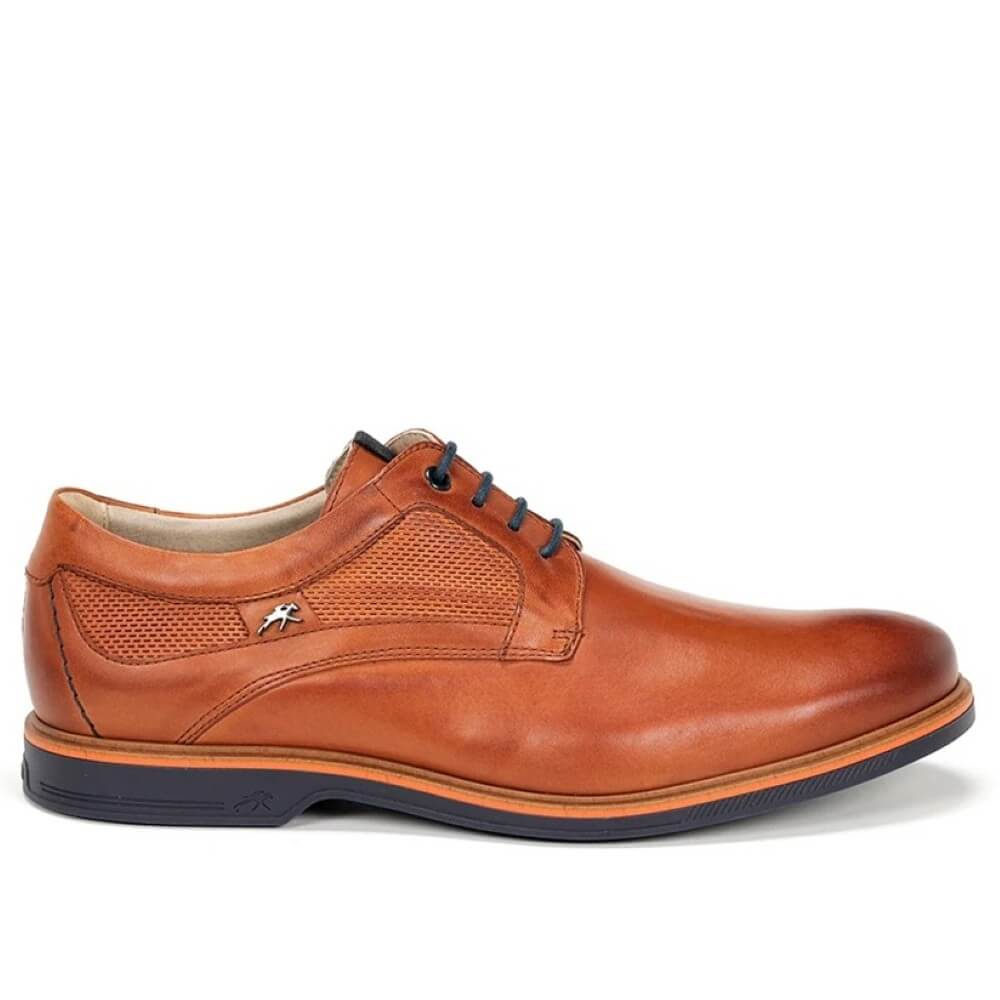 Fluchos Brown leather shoe with black sole on a white background