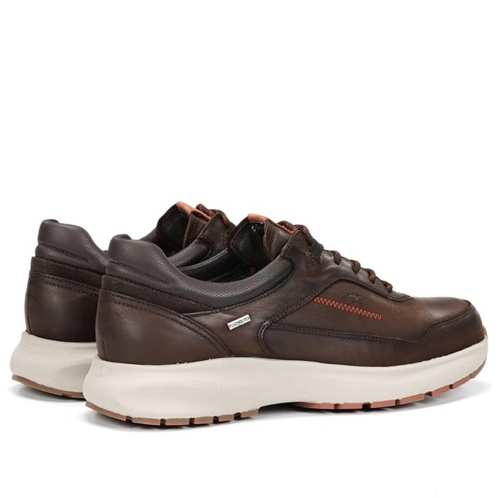 Brown leather shoe with a waterproof label on a white background Fluchos Triton F2069 Waterproof Leather Laced Shoe Caffee Brown