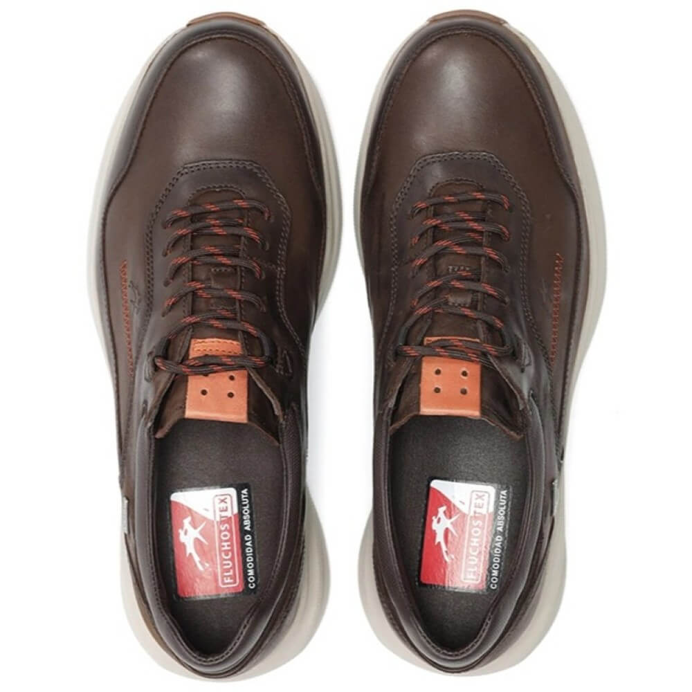 Brown leather shoe with a waterproof label on a white background Fluchos Triton F2069 Waterproof Leather Laced Shoe Caffee Brown