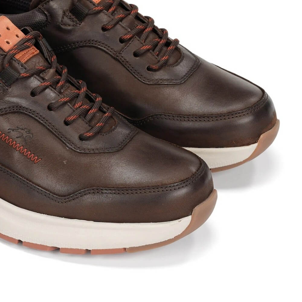 Brown leather shoe with a waterproof label on a white background Fluchos Triton F2069 Waterproof Leather Laced Shoe Caffee Brown