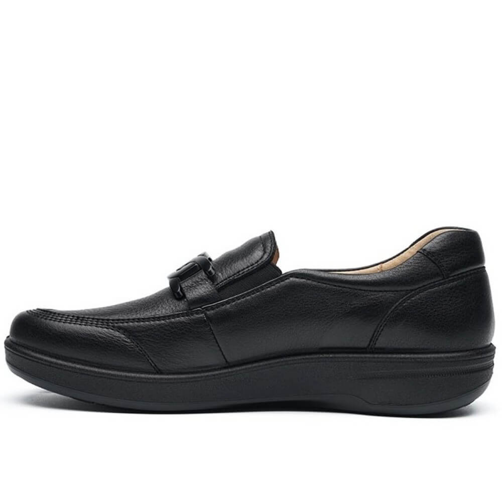 G Comfort Black leather loafer shoe on a white background