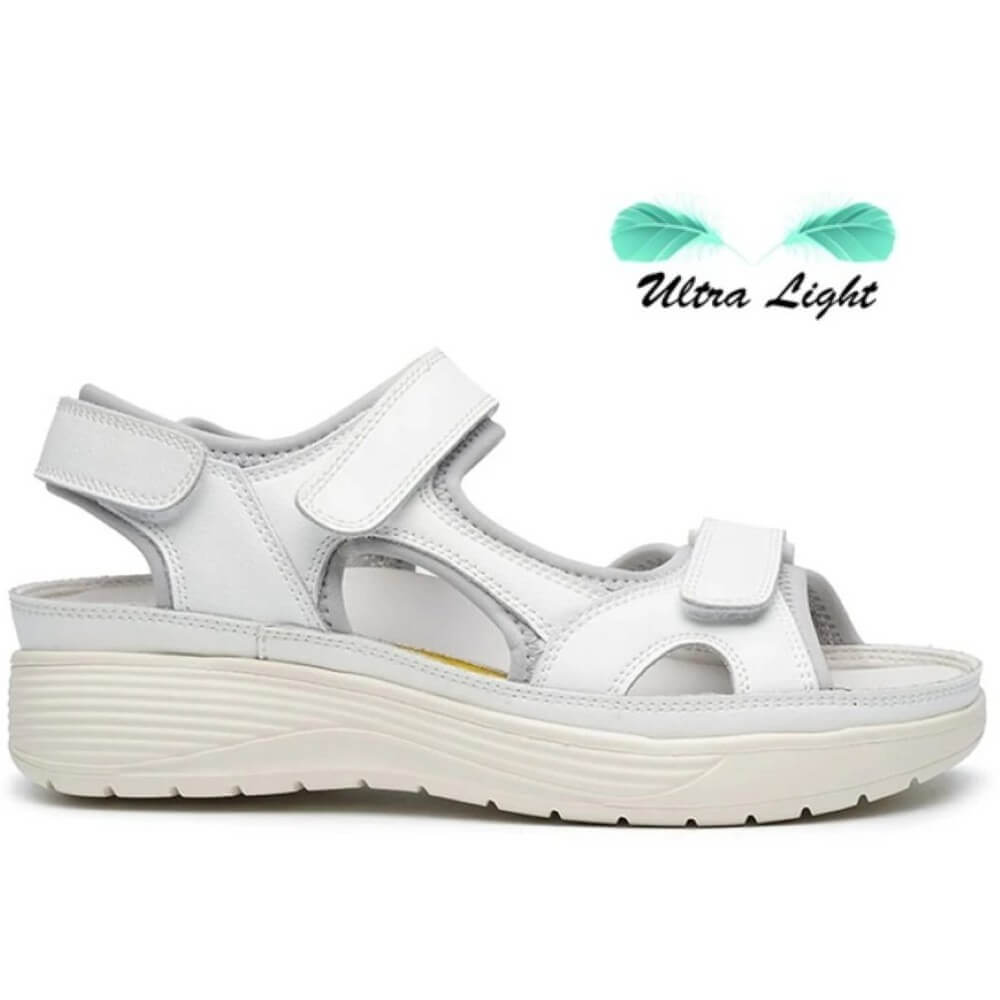 G Comfort White sandal with 'Ultra Light' label on a white background