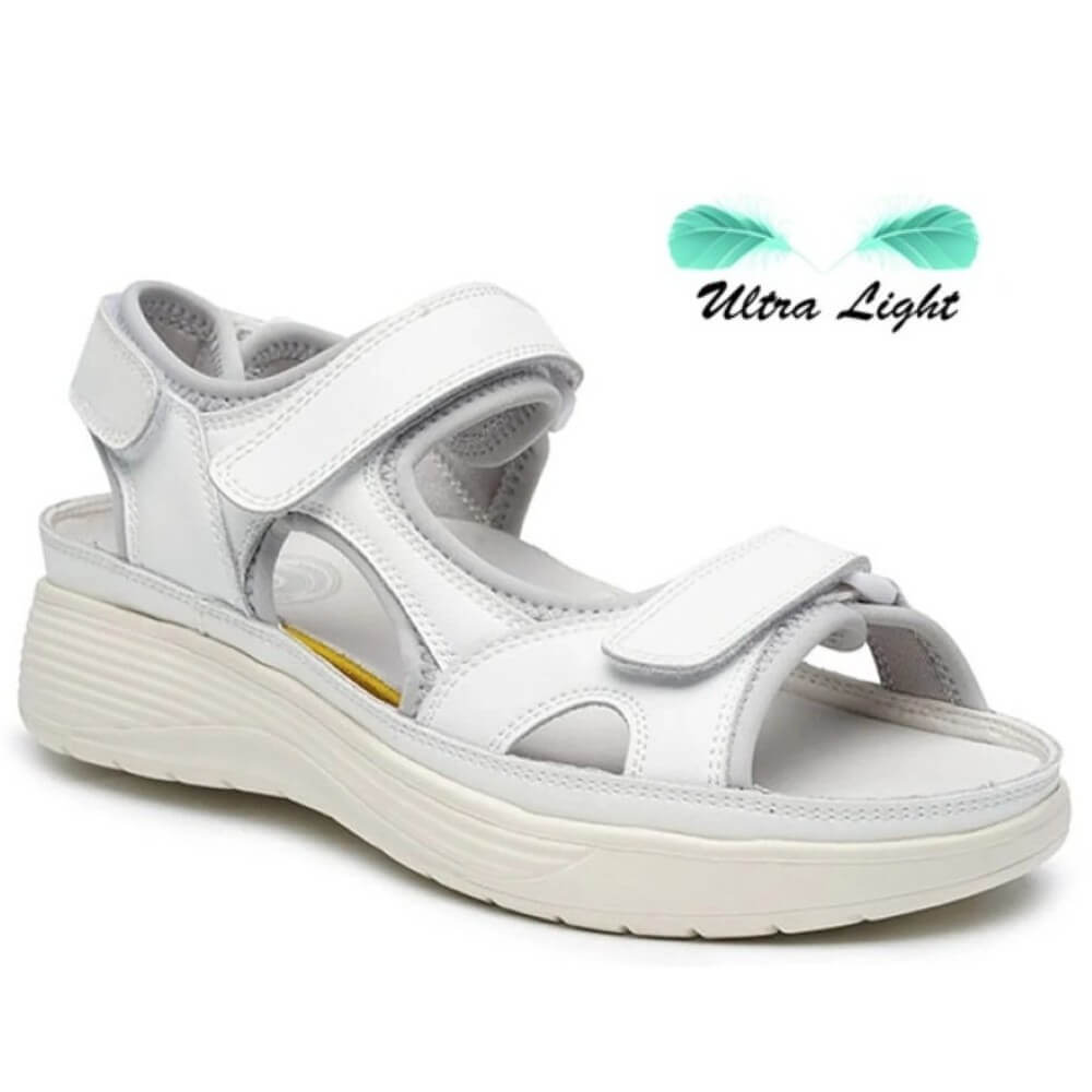 G Comfort White sandal with 'Ultra Light' label on a white background