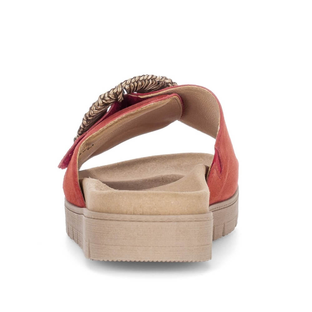 Gabor Chili Red Multicolored sandal with a decorative ring on a white background