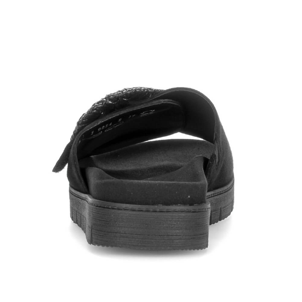 Gabor Black sandal with a decorative ring on a white background