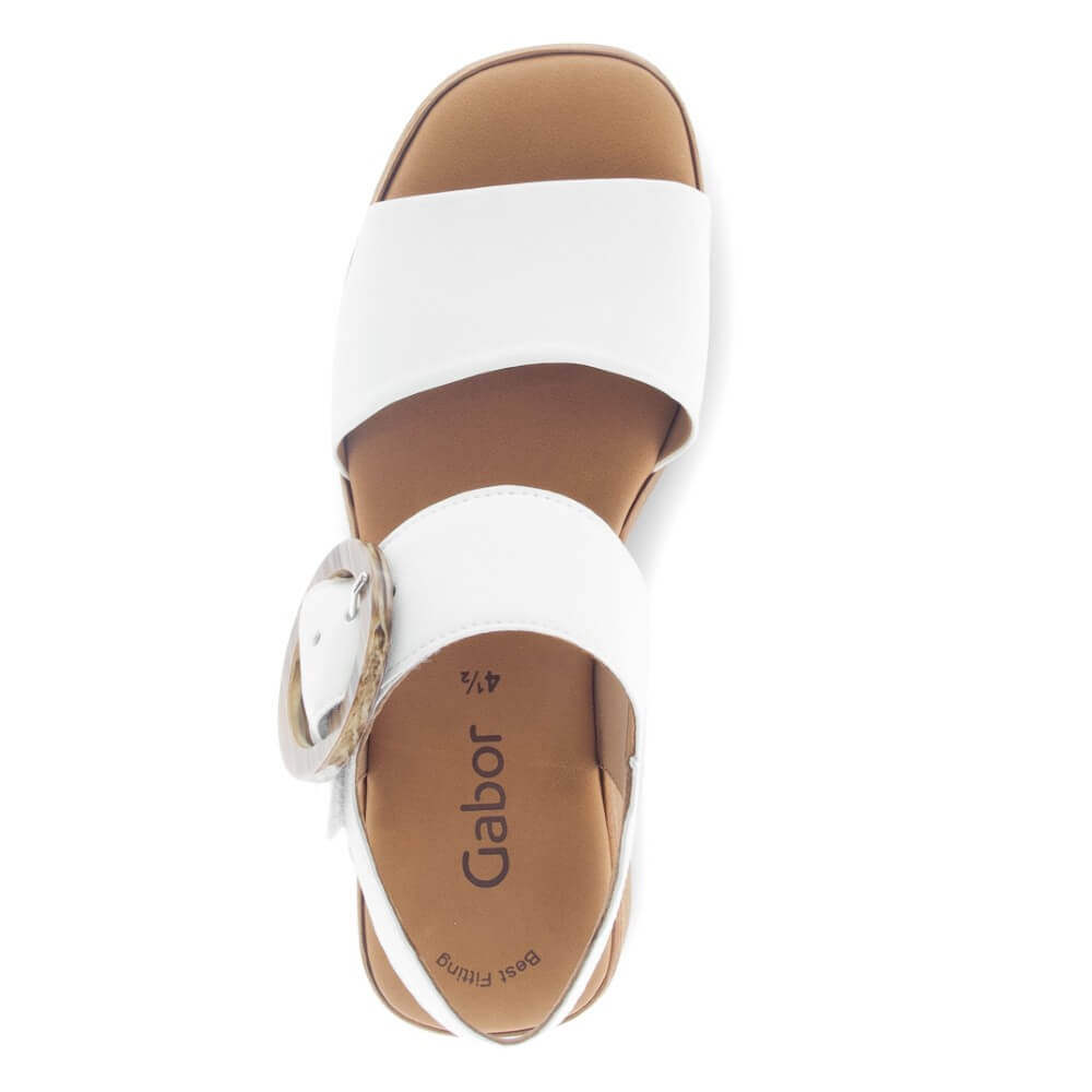 Gabor White sandal with wooden effect sole on a white background