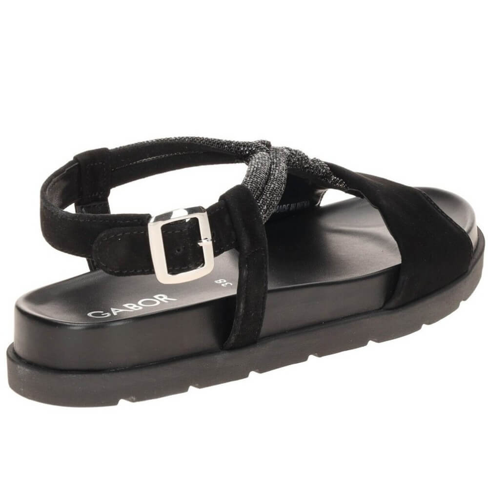 Gabor Black sandal with a braided strap on a white background