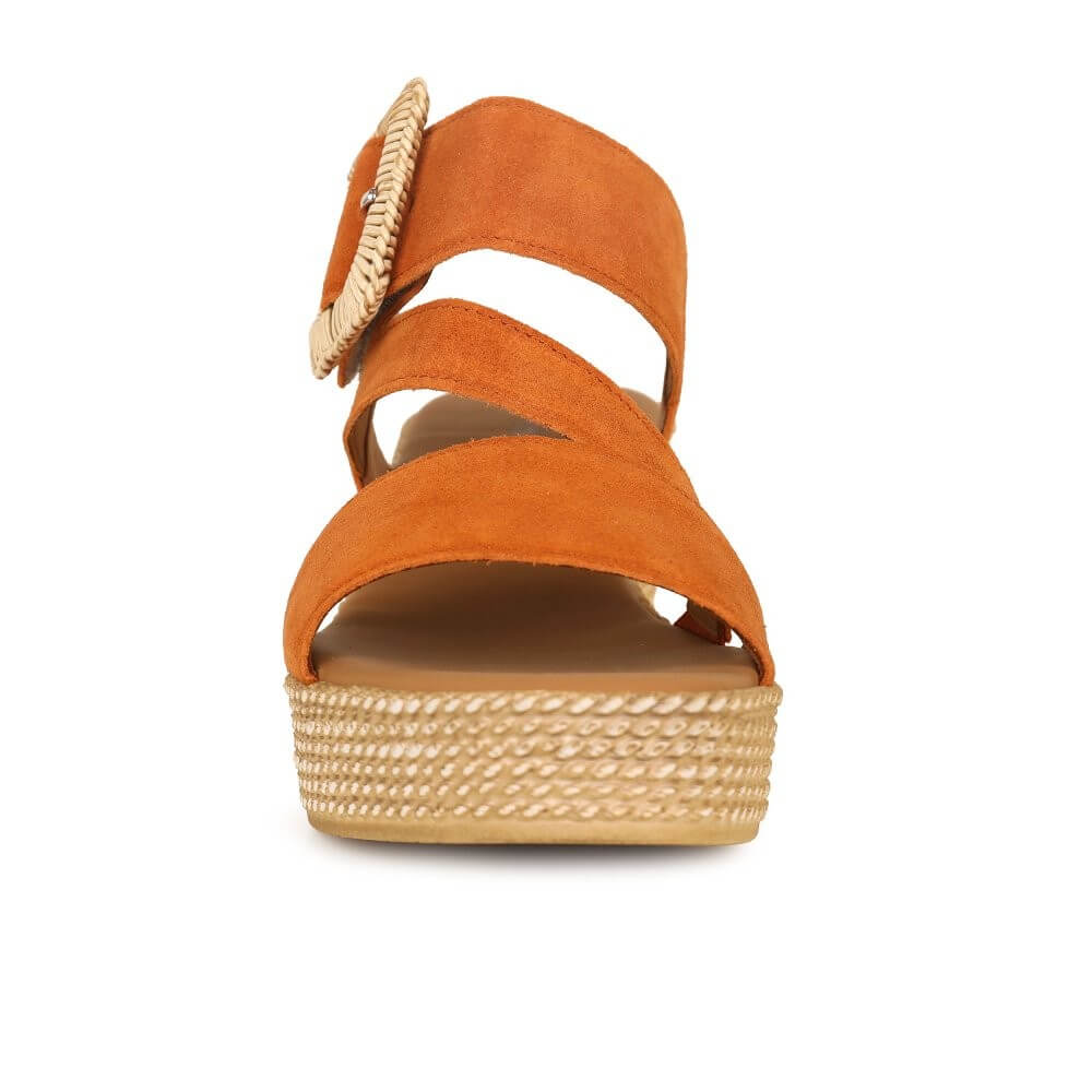 Gabor Orange wedge sandal with a woven strap on a white background