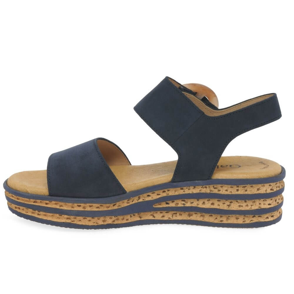 Gabor Navy sandal with large buckle on a white background