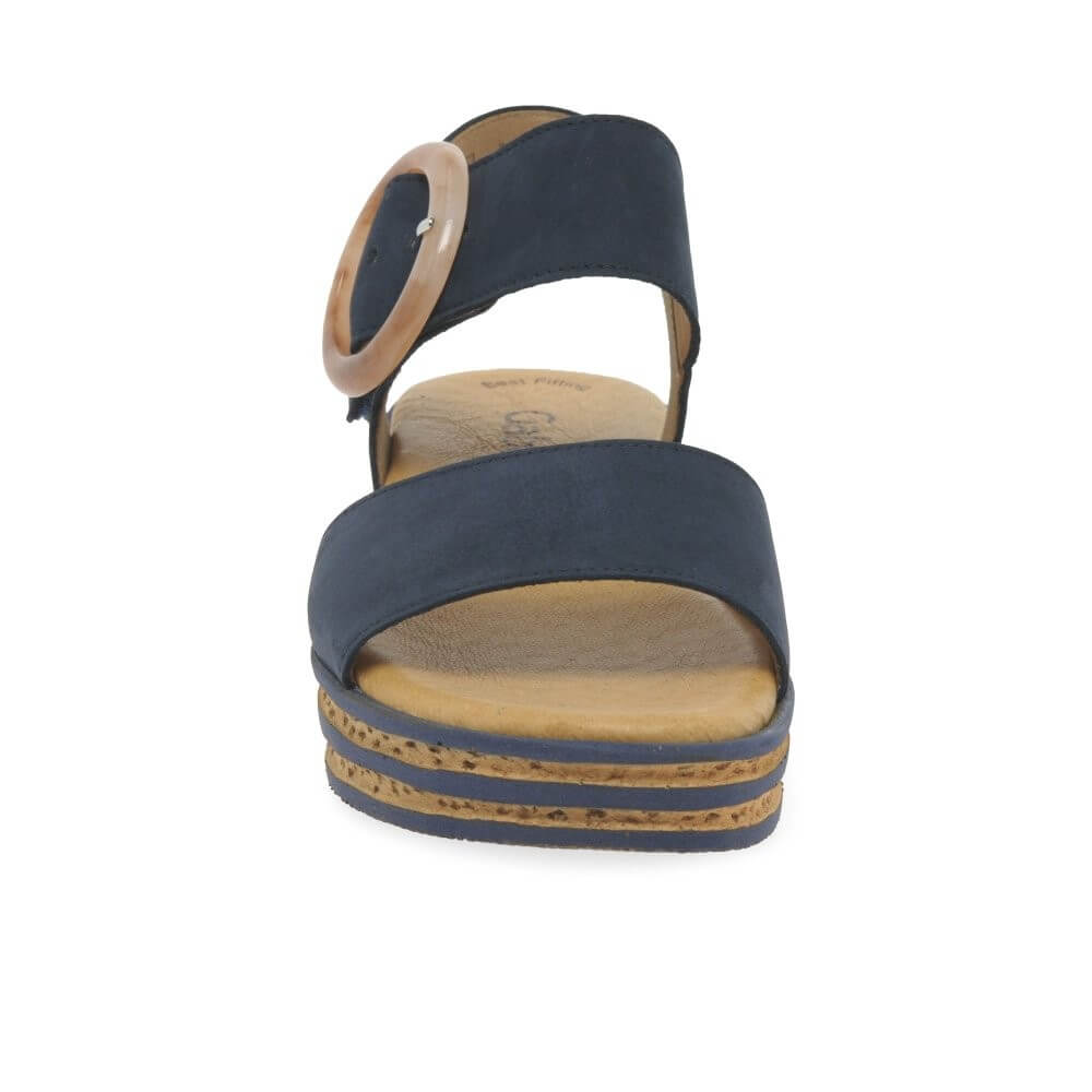 Gabor Navy sandal with large buckle on a white background