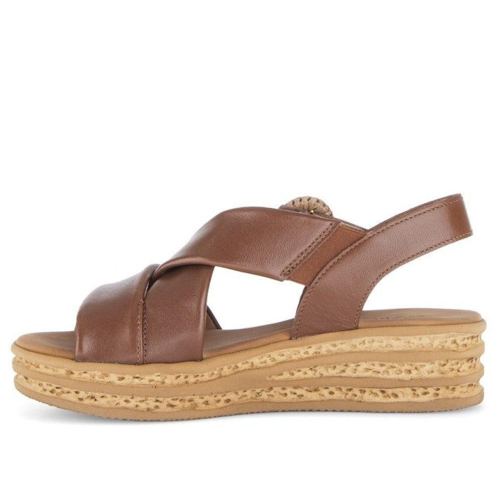 Gabor Brown sandal with a platform sole on a white background