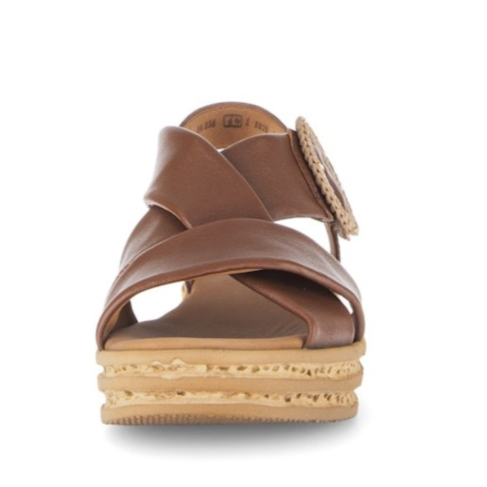 Gabor Brown sandal with a platform sole on a white background