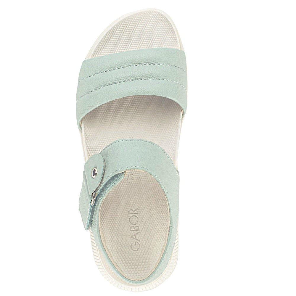 Gabor Mint Green sandal with a white sole on a white background