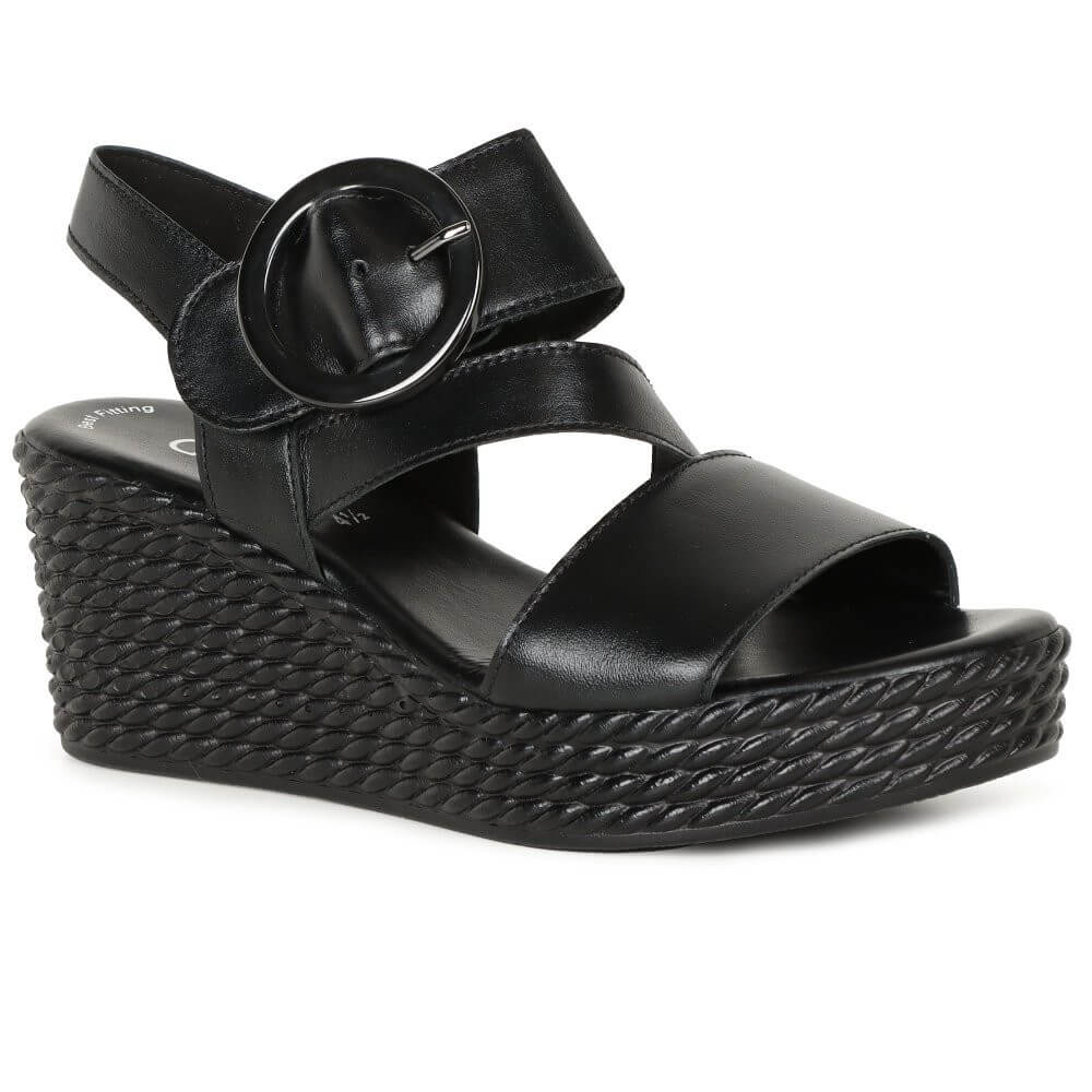Gabor Drama Wedge Leather Sandal 64.770-BLACK