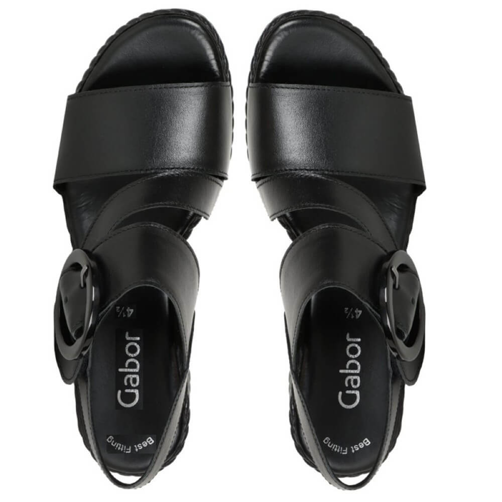 Gabor Drama Wedge Leather Sandal 64.770-BLACK