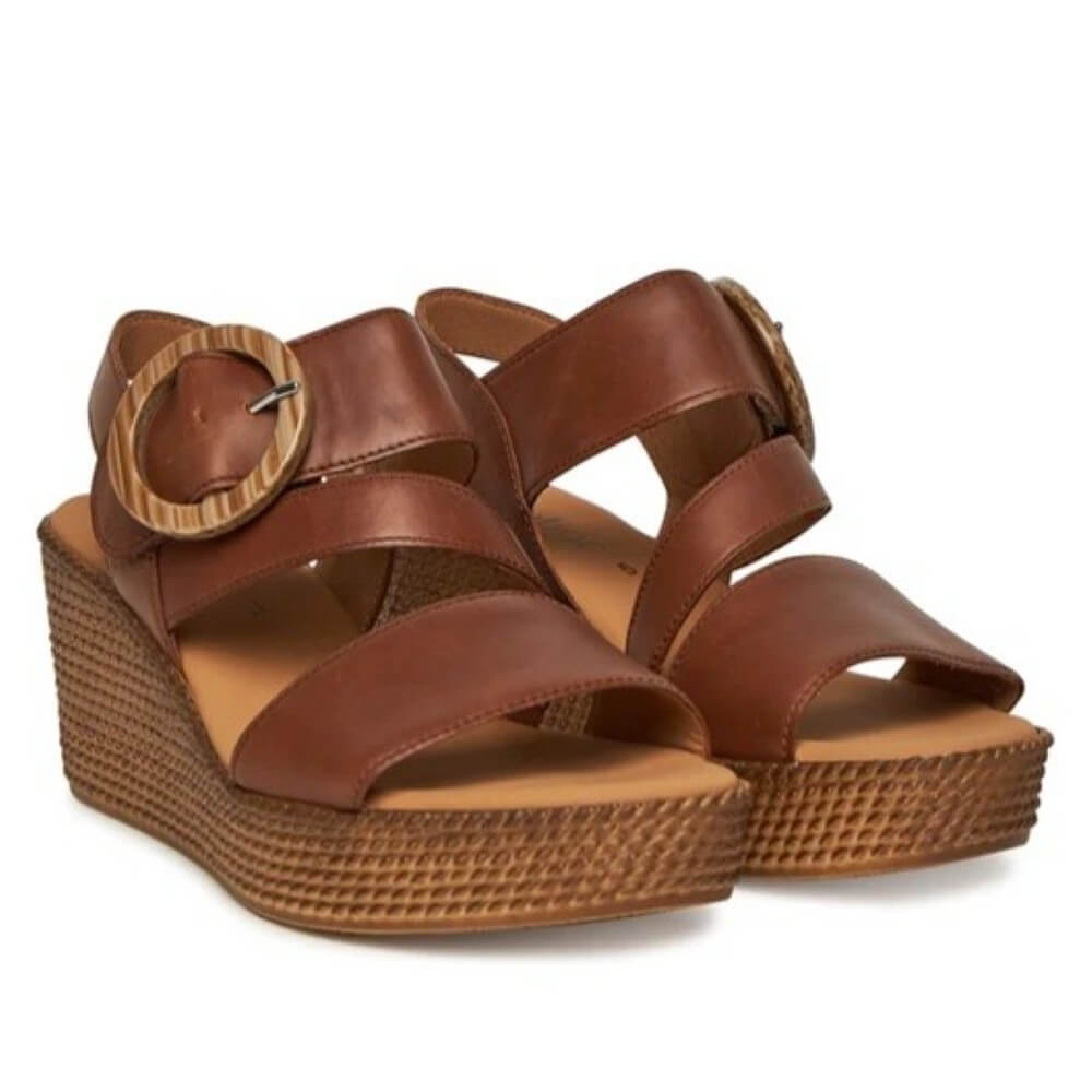 Gabor Drama Wedge Leather Sandal 64.770-CAMEL