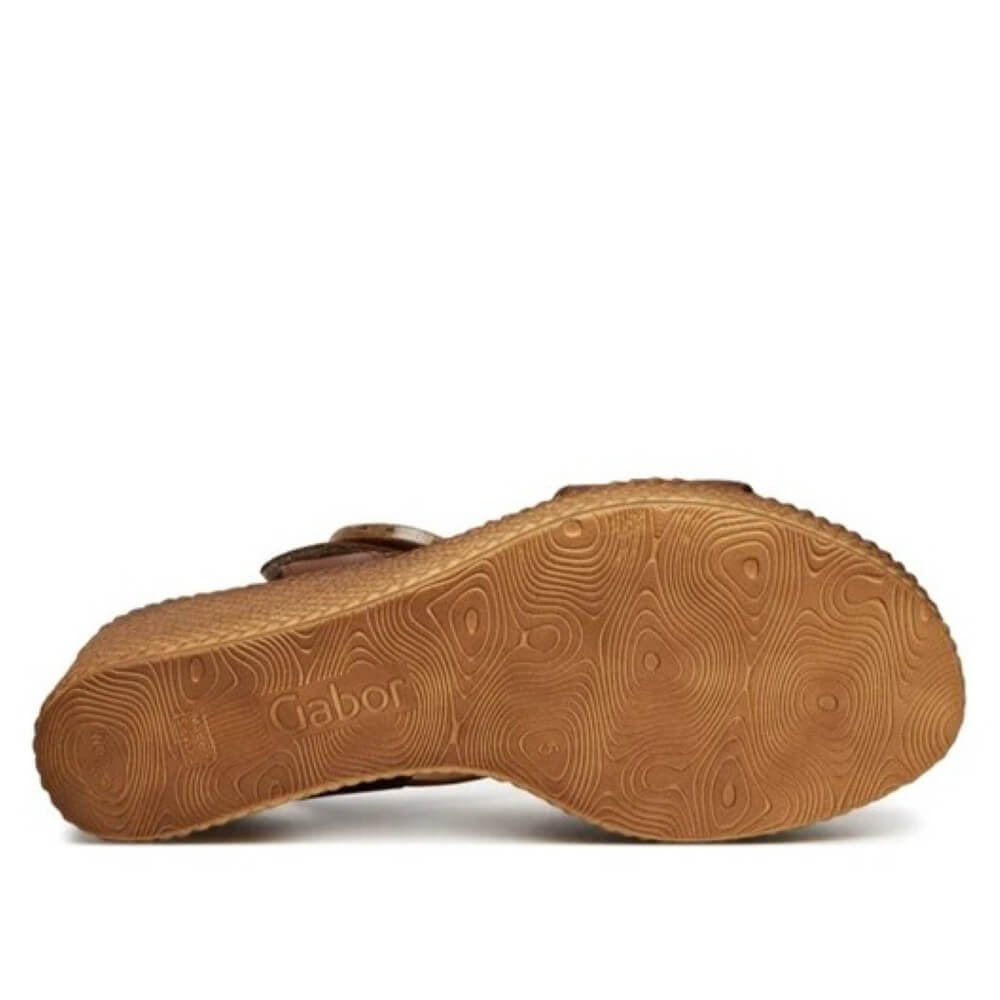 Gabor Drama Wedge Leather Sandal 64.770-CAMEL
