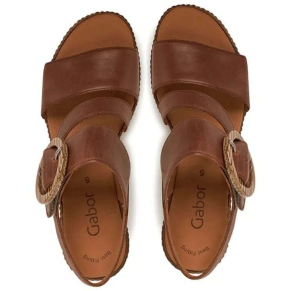 Gabor Drama Wedge Leather Sandal 64.770-CAMEL