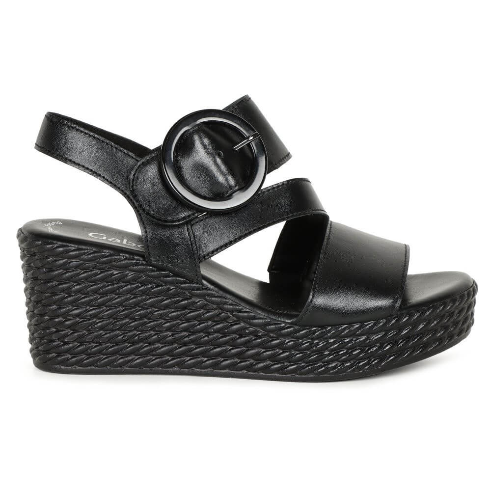 Gabor Drama Wedge Leather Sandal 64.770-BLACK