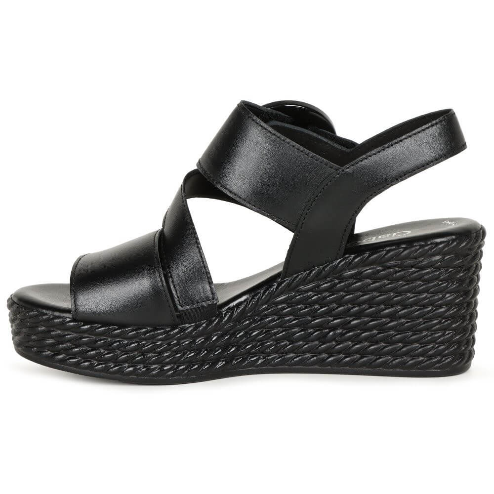 Gabor Drama Wedge Leather Sandal 64.770-BLACK