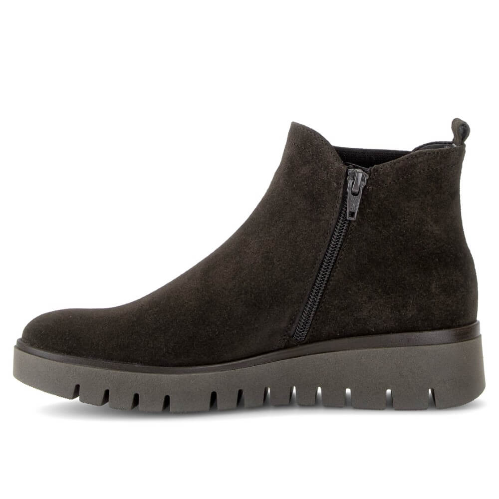 Gabor Brown suede Ankle Boot with a side zip on a white background