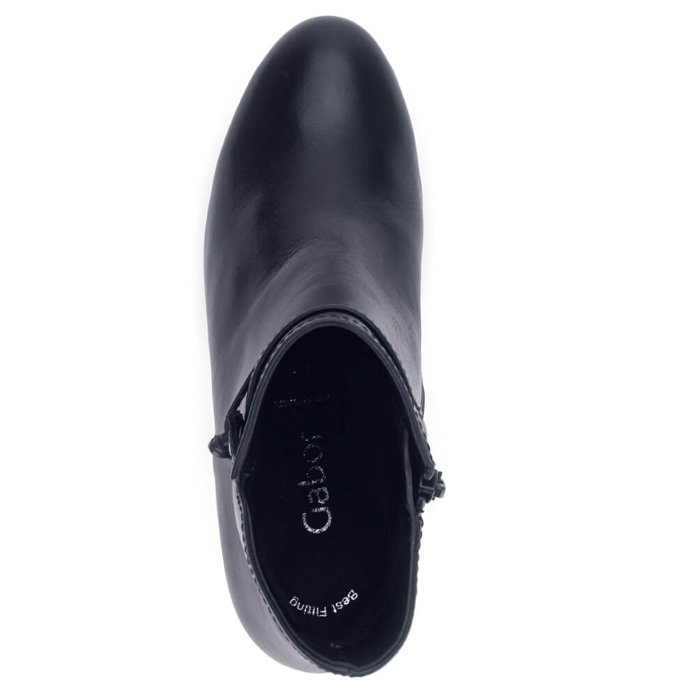 A Gabor Navy leather ankle boot shown from a top-down view on a plain white background, with the brand name 'Gabor' visible on the inner sole.