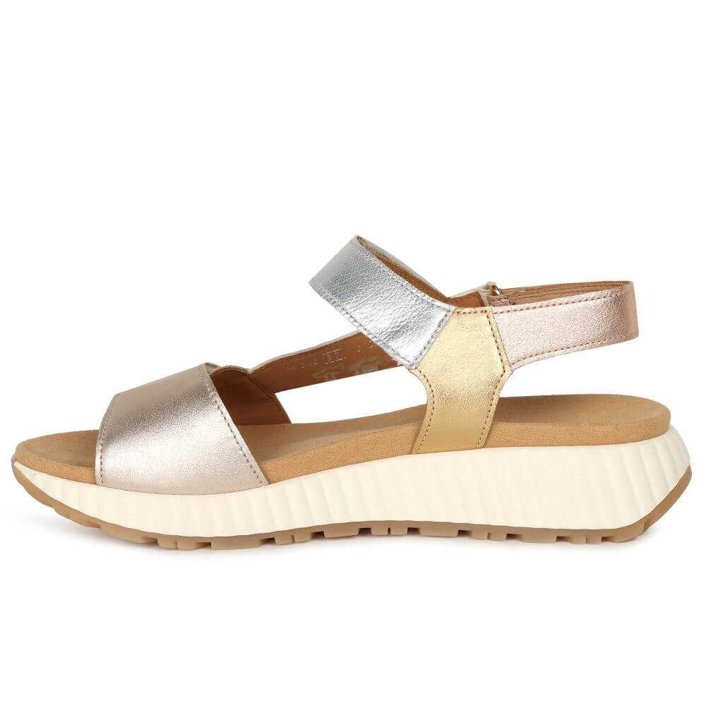 Gabor Gold and silver sandal on a white background