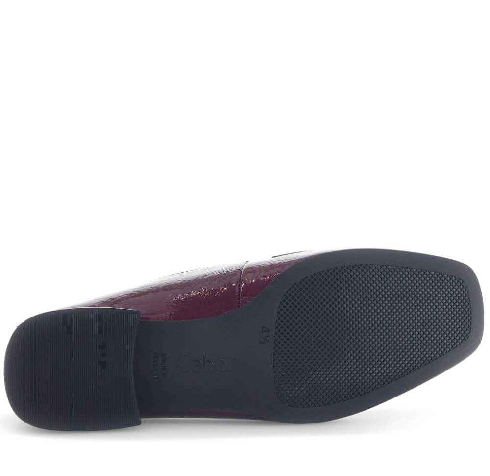 Burgundy patent leather loafer shoe on a white background Gabor heeled loafers 75.261 Wine