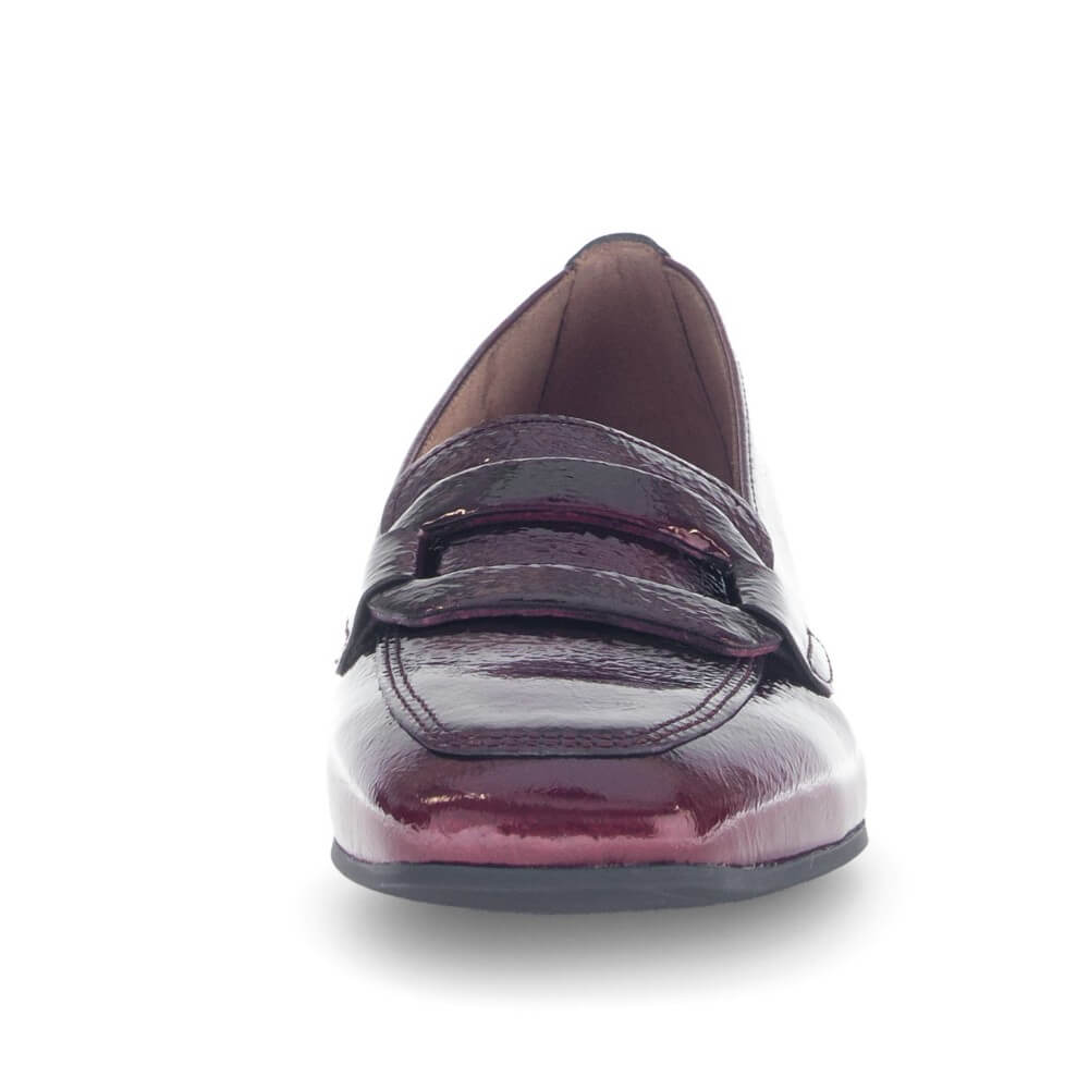 Burgundy patent leather loafer shoe on a white background Gabor heeled loafers 75.261 Wine