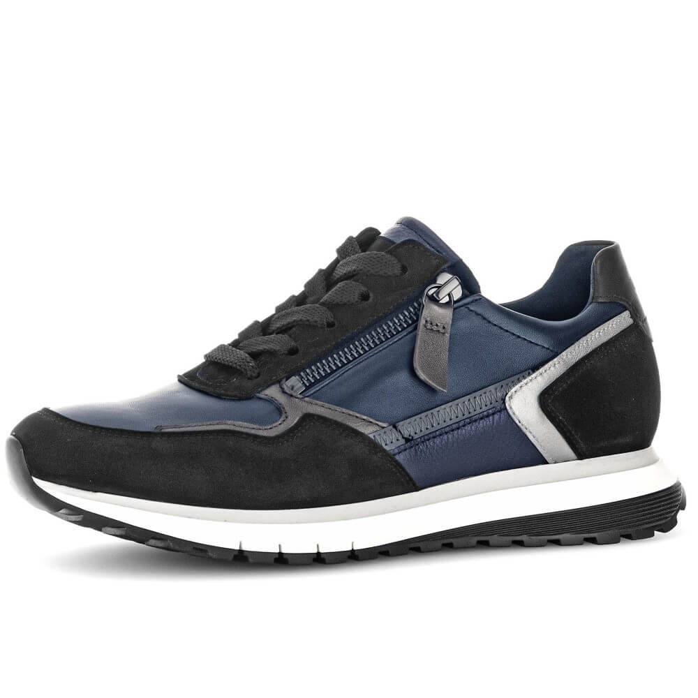 Blue and black laced and zip sneaker with white sole on a white background Gabor Hollywell H Fit Laced 76.378
