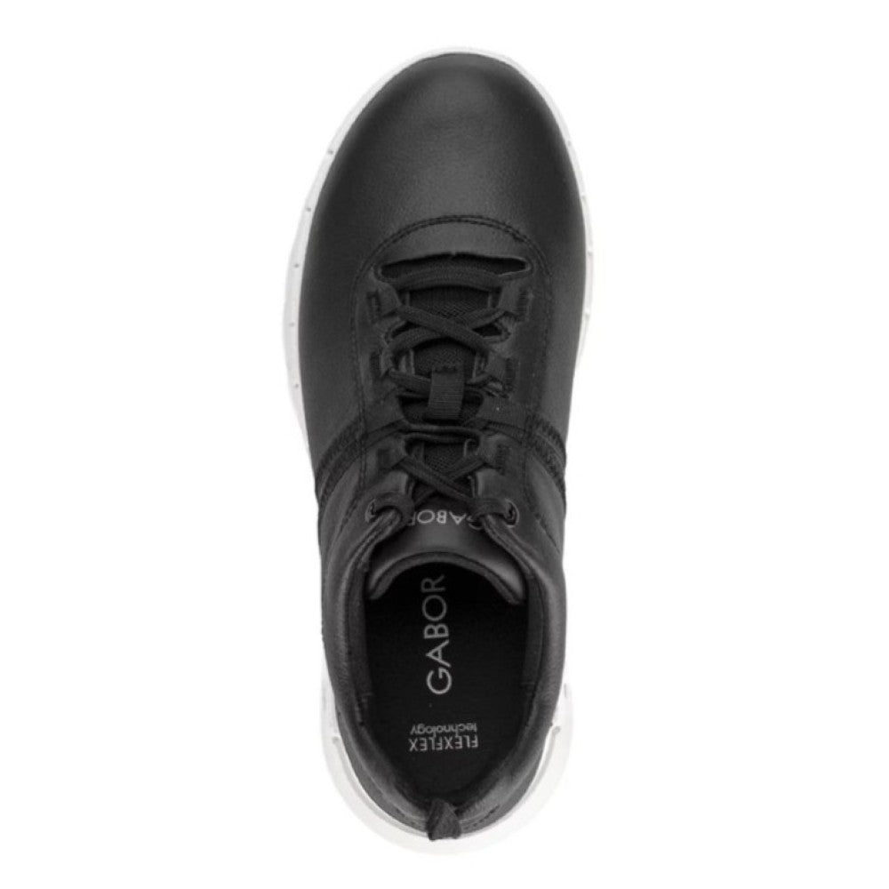 Gabor Black Leather Trainers on a white background