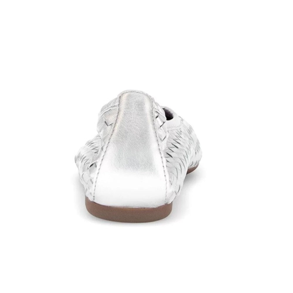 Gabor Silver Woven Ballerinas on a white background